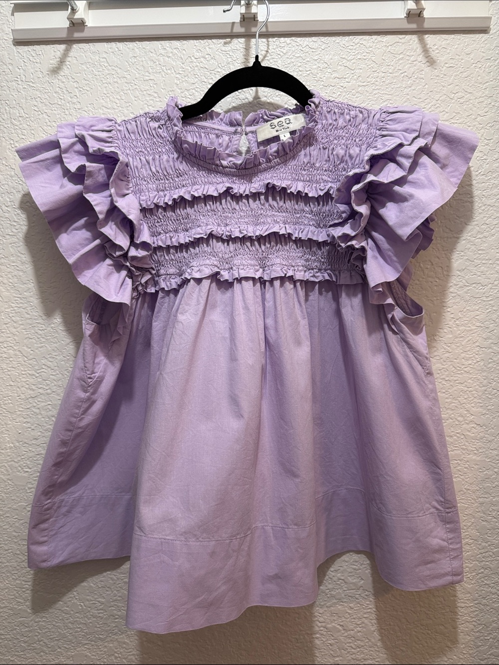 Sea New York Lavender Ruffle Smocked Blouse
